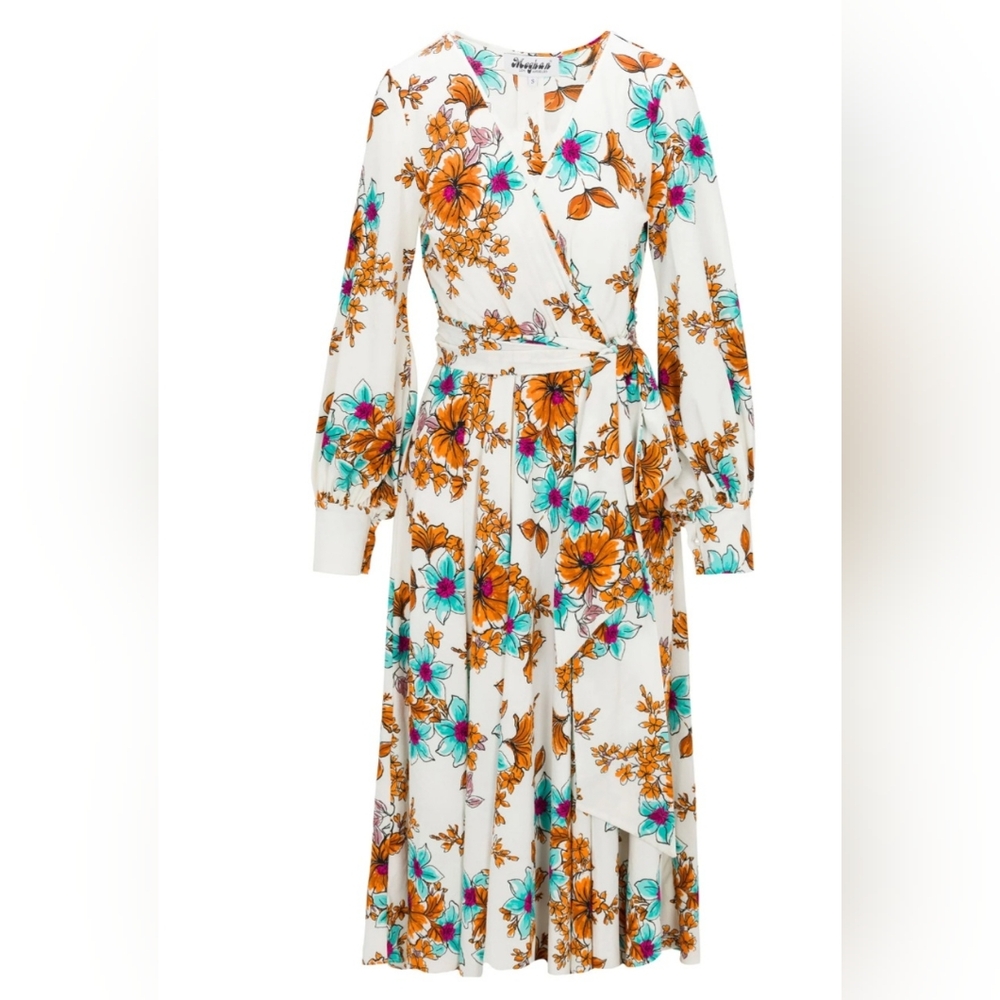 Meghan Fabulous Lilypad Midi Dress Begonia Ivory Nwt XL